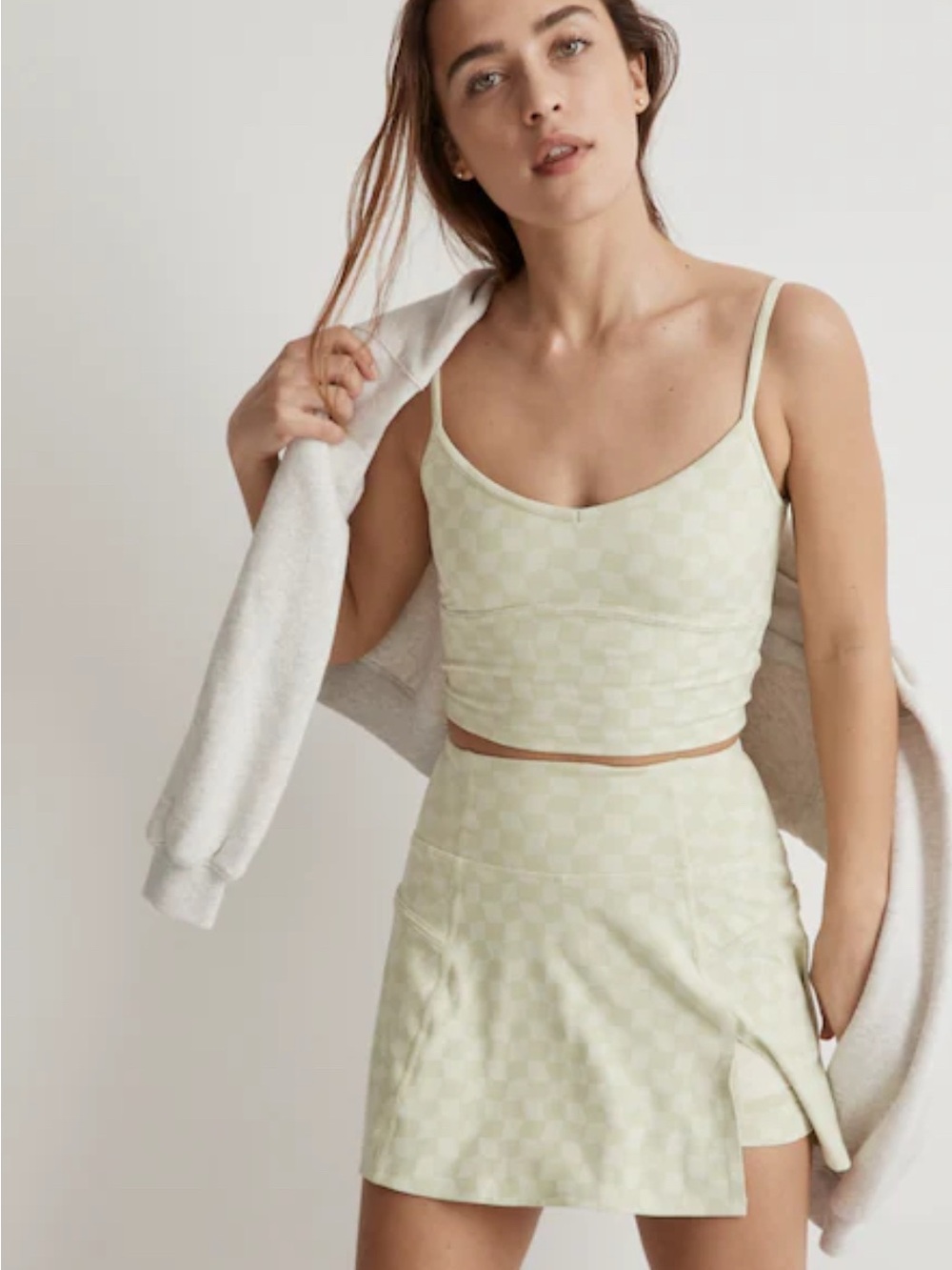 Madewell flex side slit skirt and top set in checkeredboard
